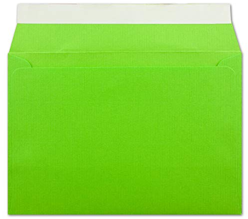 75 gerippte Briefumschläge DIN C6 Hellgrün - 11,4 x 16,2 cm - 100 g/m² Post-umschlag ohne Fenster Haftklebung mit Abziehstreifen - Colours-4-You