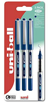 uni-ball Eye Micro UB-150 Tintenroller, Blau, 3 Stück, kunststofffreie Verpackung