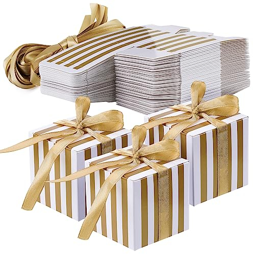 TsunNee Square Paper Candy Box, süße Hochzeitsbevorzugungskästen, gestreifte Party-Geschenkbox, kreative Papier-Geschenkboxen (Gold)