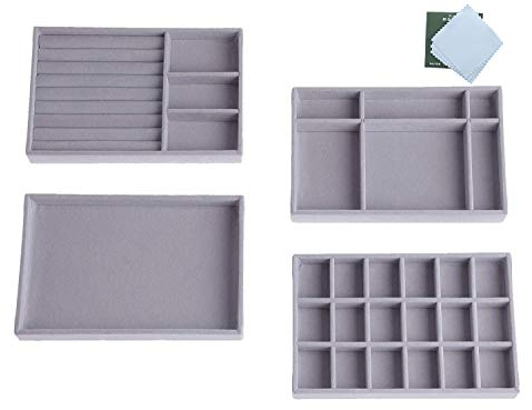 Stocomodi - Organizador para Joyas, Almacenamiento de cajón, Juego de 4 bandejas expositoras, Soporte para Vestir, Joyas, Color Gris