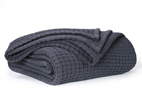 EHC Luxuriously Soft Chunky Waffle Cotton Throws Extra Large Sofa Bed, Sofa, Couch Blanket Bedspread, King Size, 225 x 250 cm - Charcoal
