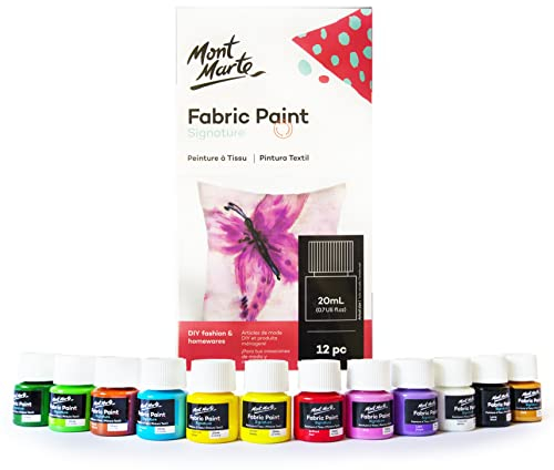 MONT MARTE Pintura para Tela – 12 piezas x 20ml – Pintura Textil – Colores ideal para Ropa, Bolsos y todas las Telas