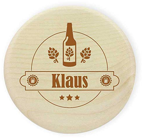 Glasabdeckung Holz Wunschname (z.B. Klaus) - mit Bierlogo