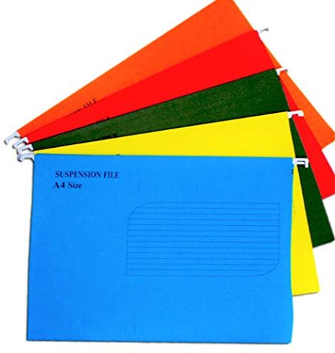 KAHEIGN 25Pcs A4 Suspension Files, 5 Colours Heavyweight Folder Reinforced Top and Bottom Hanging File Folders for School Office Stationery A4 Filing Cabinets