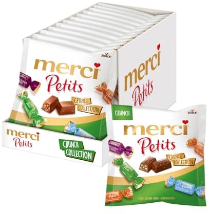 merci Petits Crunch Collection – 12 x 125g – Mix aus nicht gefüllten und gefüllten Schokoladen-Spezialitäten