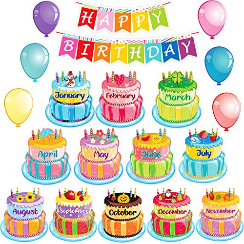 Outus 20 Pcs Birthday Bulletin Board Chart Classroom Set,Bright Style