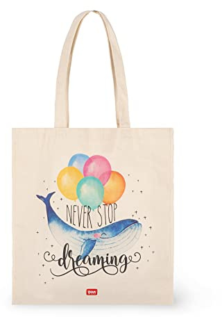 Legami - Borsa di cotone, Taschina interna, con Soffietto, Manico Lungo, Ecologica, 38,5x42 cm, Tema Whale