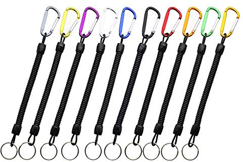 Youery 10 pièces de Porte-clés à Ressort Multicolore Corde de pêche de sécurité Corde de Bateau Corde en Spirale rétractable,Porte-clés en métal,utilisé pour Les clés,la pêche,l'alpinisme,etc