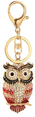 HEYU Nette Schlüsselanhänger, Bling Kristall Kleine Tier Schlüsselanhänger, Gold funkelnde Legierung Charm Schlüsselanhänger (Eule rot)