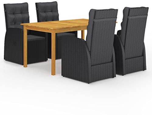 vidaXL Gartenmöbel Set 5-TLG. Gartengarnitur Sitzgruppe Sitzgarnitur Tisch Stühle Gartentisch Esstisch Sessel Gartenstuhl Gartenset Schwarz