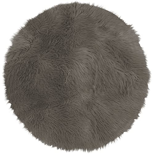 Pure Label Schaffell Lammfell Kunstfell Teppich in rund – Moderne Wohnzimmer Deko - Schlafzimmer Deko für das Sofa oder als Bettvorleger in Taupe- 80cm Rund