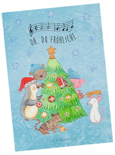 Mr. & Mrs. Panda Postkarte Weihnachtsbaum schmücken - Geschenk, Weihnachtsdeko, Geburtstagskarte, Ansichtskarte, Ansichtskarten, Nikolaus,