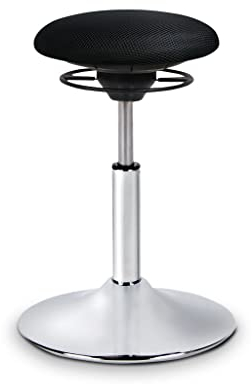 BALIMO Classic - Bewegungshocker - Sitztrainer - ergonomischer Sitzhocker - Hocker mit Schwingeffekt - Rücken-Trainer - Bewegungsstuhl - Bürohocker - Standfuß Silber gebürstet ((Black)
