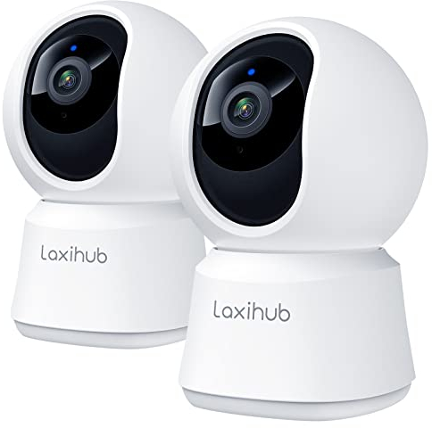 LAXIHUB 360°CAbdeckung Pan Tilt Home Security Cameras 2PC, 1080p Full HD Indoor-Kamera w/Nachtsicht & Zwei-Wege-Audio, Smart Baby Monitor Pet Kamera mit Telefon APP