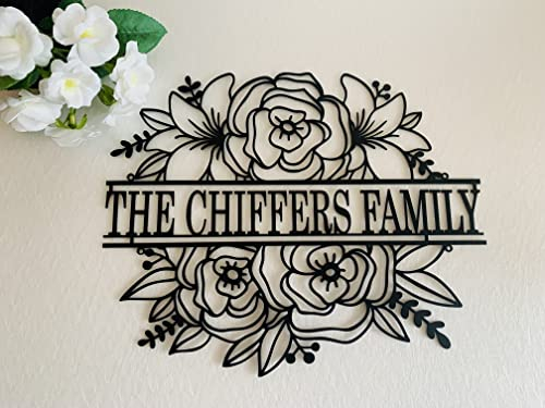 Letrero de pared de metal con nombre personalizado, Regalo para la familia,Jardín, Flores decoración del hogar, Arte de Pared, Cartel montado en la pared o puerta, Corona para la puerta de entrada