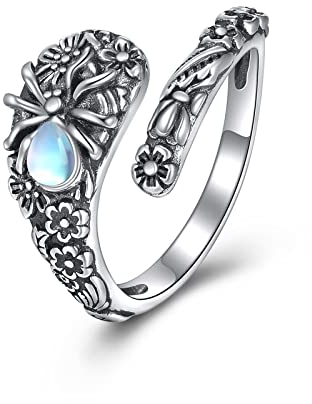 Mondstein Spinne Ringe 925 Sterling Silber Verstellbar Ringe Muttertag Schmuck Geburtstag Weihnachten Geschenk für Damen Frauen