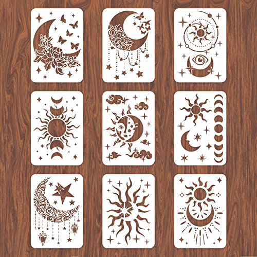 INFUNLY Wandschablonen zum Malen, 30,5 x 20,3 cm, wiederverwendbar, Stern, Mond, Fliesenschablonen, Wände, Betonboden-Schablonen zum Malen, Terrasse, Wand, Zement, Badezimmer, Bodenmöbel