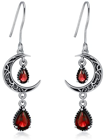 VONALA Keltische Mond-Ohrringe 925er Sterlingsilber Erstellte Rubin-Ohrringe für Frauen Roter Rubin-Ohrringe Rubin-Schmuck Geschenke für Frauen Teenager Mädchen