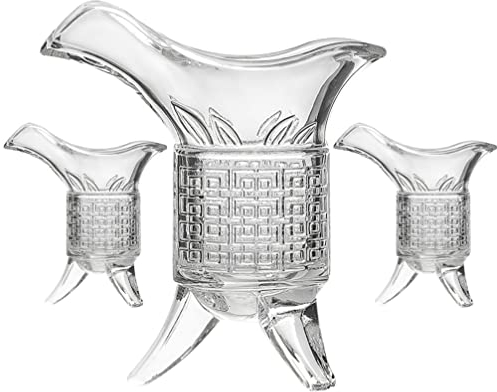 Zerodeko Retro-Schnapsgläser-Set Antikes Vintage-Trinken EIN Alter König Königin Jue Glasbecherspender Dekanter Für Soju Chinesisches Baijiu Dreifacher Fuß Wein Dreibeinbecher 10 Ml