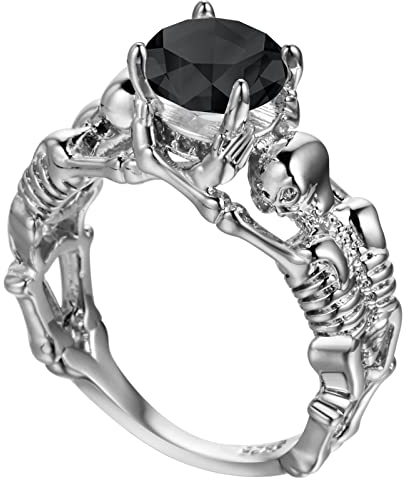 Whoiy Ring Schwarz 57, Ring Frau Silber Eheringe Totenköpfe mit Zirkonia Verlobungsring für Frauen