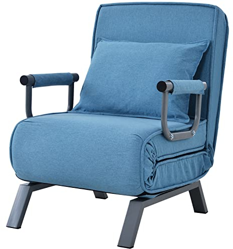 LMYYDES Schlafsessel mit Bettfunktion,Schlafsofa,Klappsessel Schlafsessel Gästebett klappbar u. drehbar, inkl. Kopfkissen,Relaxsessel für kleine Räume,Blue