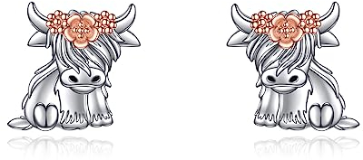 VONALA Hochland Kuh Ohrringe 925 Sterling Silber Kuh Ohrstecker Hypoallergen Kuh Schmuck Geburtstagsgeschenke für Damen Frauen Mädchen 