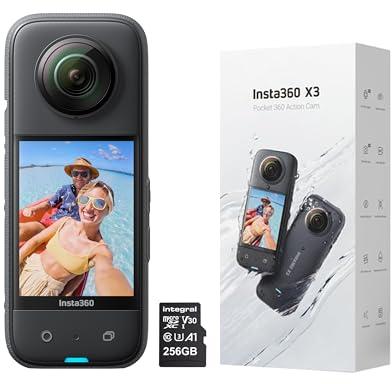 Insta360 Cámara de acción impermeable X3-360 grados con sensor de 1/2 pulgada, 5.7K 360, fotos de 72 MP 360, estabilización, pantalla táctil de 2.3 pulgadas, edición de IA, transmisión en vivo, cámara