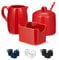 Kook Sugar and Creamer Set, 3 Piece, Pitcher, Sugar Bowl with Lid and Spoon, Sweetener Holder (Red)