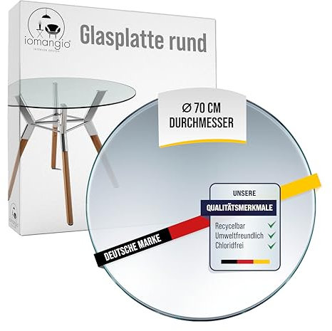 iomangio® Glasplatte Rund Ø 70 cm | transparente Tischplatte aus gehärtetem ESG-Sicherheitsglas | 8 mm dick – Ideal für DIY-Projekte, Glastische und als Kamin Glasplatte
