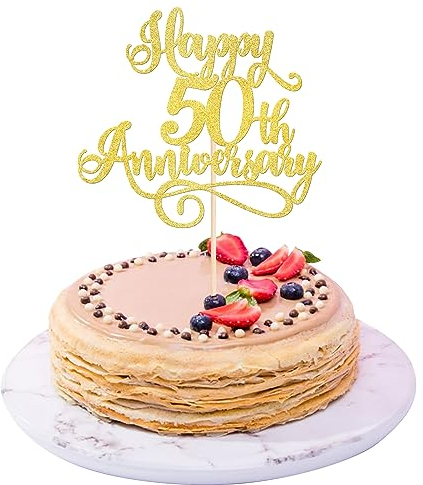 Xsstarmi 1 Pack Happy 50th Anniversary Cake Topper Glitter 50th Wedding Anniversary Cheer to 50 Years Cake Decorations for50th Wedding Birthday Party Decorations Gold