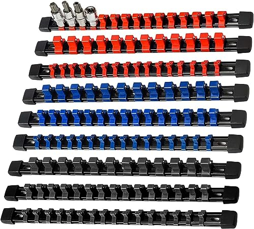 MUSLONG 9-teiliger Socket Organizer, 1/2 Zoll, 3/8 Zoll und 1/4 Zoll Steckschlüssel Halter Organizer, robuste Steckschlüssel Racks Schienenhalter, der beste Werkzeug Organizer in der Garage