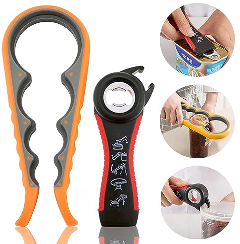 Jar Can Beer Bottle Opener Openers Sesame Aid Wall Mounted for Arthritis Hands Kitchen Culinare, 5 in 1 Non-Slip, 2 Pack