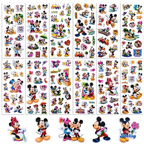 Chukua 12 Stück Mouse Puffy Sticker 3D, Micky Mouse Aufkleber Sticker Wasserfest, Kawaii Sticker Mädchen, Sticker Set Kinder Kindergeburtstag für Skateboards, Bottle, Tablets, Schultaschen, Türen