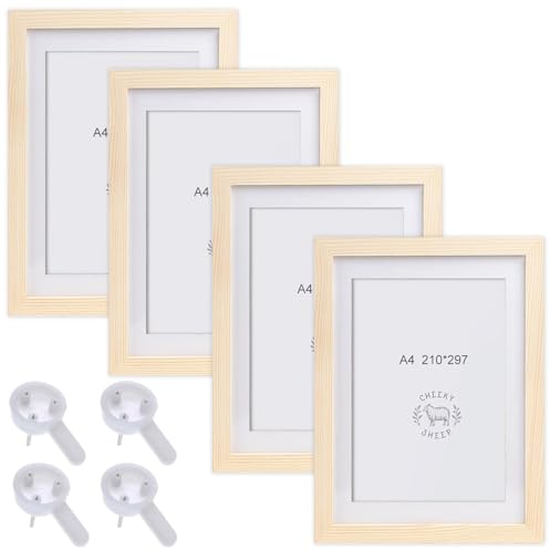 Delamiya 4er Set Bilderrahmen A4: Bilderrahmen Holz 21x30cm Fotorahmen DIN A4 Bilderrahmen MDF Rahmen Hanging Bilderrahmen aus bruchsicherem Plexiglas Posterrahmen Ideal für Collage Portraits (Holz)