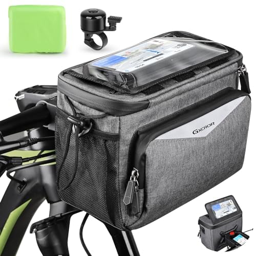 GXCROR Lenkertasche Fahrrad 5.5L Wasserdicht,Mit Touchscreen-Handyhalterung & Schultergurt - Universal für E-Bike, Mountainbike, Citybike