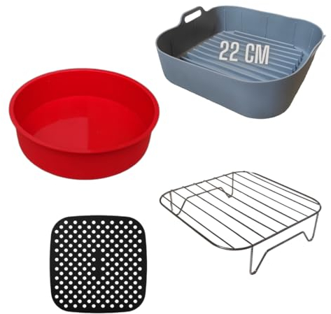 Accesorios freidora de Aire Molde Silicona 22 cm, Molde bizcocho 21.5 cm, Alfombrilla y Rejilla para freidora de Aire. Compatible con COSORI Dual Blaze