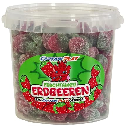 CAPTAIN PLAY Erdbeeren - ca. 180 Stück, 1kg Erdbeeren Süssigkeiten aus Premium Fruchtgummi - Fruchtgummi Großpackung mit tollem Geschmack