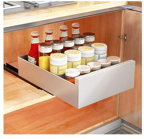 Teleskopschublade 40cm/35cm/30cm/25cm, Ausziehbare Schubladen Aufbewahrungsregale für Küchenschränke, Schrank Organizer, Schrankauszug küche, Küchenschublade Kein Bohren (Farbe : Weiß, Size : 35cm)