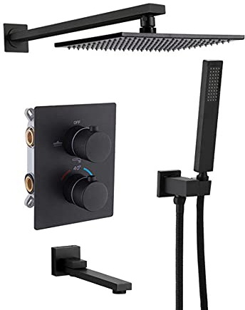 Thermostat-Brausebatterie, schwarzes Duschset, 3-Funktions-Mischbatterie, Duschset, 8 Zoll quadratische Duschköpfe