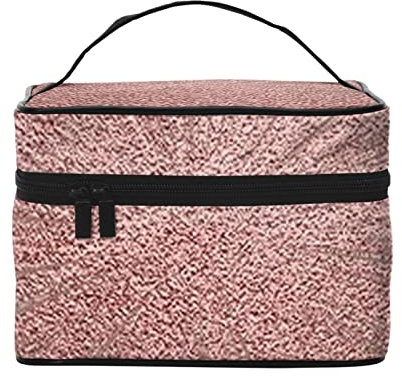 Rose Gold Pink Printed Portable Makeup Box Toiletry Bag - Travel Cosmetic Organizer Bag Storage Case