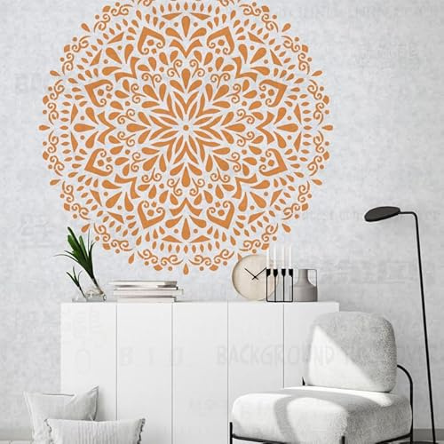 Riesige Mandala-Schablonen für Wände an der Wand, zum Bemalen, Dekorieren, Dekoration, Vorlagen, wiederverwendbar, Basteln, Kühlschränke, Waschmaschine, Ziegelstein, 80 cm