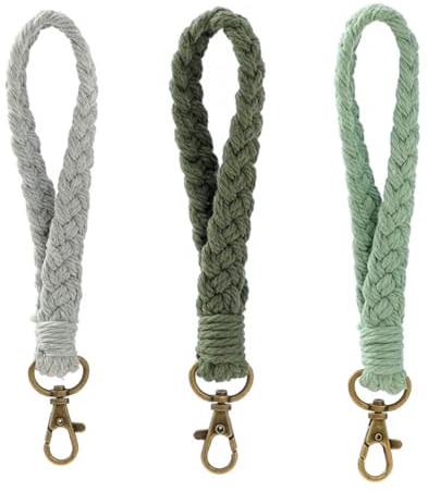 HXSYKJDM 3 Stück Boho Geflochtener Schlüsselanhänger, Makramee Schlüsselanhänger, Handgelenk Lanyard Armband Schlüsselband