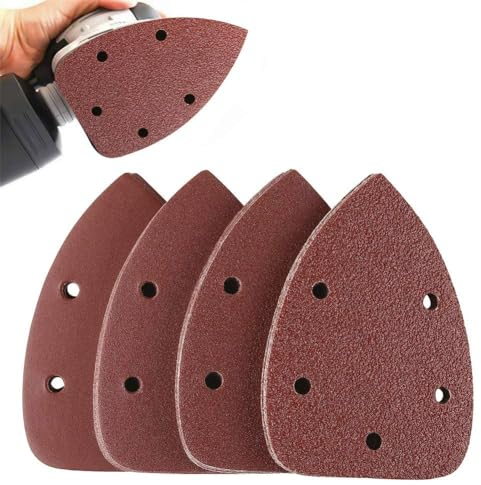 Wenrecu 40 Pieces Mouse Detail Sander Paper, Sanding Sheets Hook and Loop Assorted 60/80/120/240 Grits 5 Holes Detail Sandpaper Black and Decker Detail Palm Sander Pads