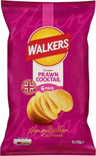 Walkers Prawn Cocktail Vegetarian Multipack Crisps, Ideal for Lunch and Snacking 6x25 g (Pack of 5)
