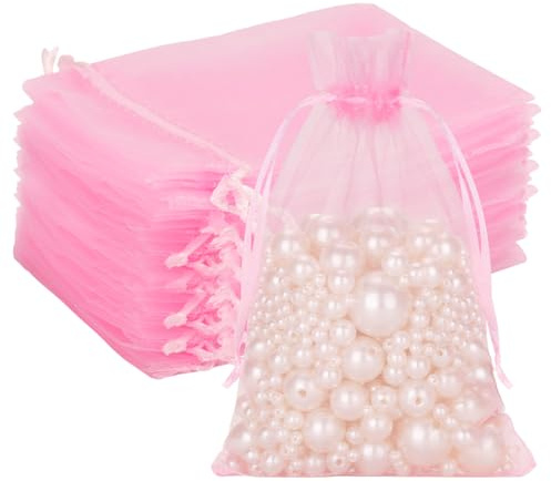 G2PLUS 50PCS Rosa Sacchetti Organza,13x18CM Sacchetti Organza Regalo | Sacchettini Confetti con Coulisse per Matrimonio,Compleanni,Caramella Gioielli e Comunioni