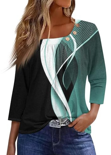 Tee Shirt Long Grande Taille Femme Chemise Longue T-Shirt Manche 3/4 Chemisier Chic Et Élégant Blouse Vert M