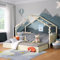 Bellabino Bela Kinderbett 90x200 cm – Hausbett mit Rausfallschutz & Lattenrost – Kinder Bett mit Gästebett für Jungen und Mädchen – Montessori Kinderhausbett aus Holz in Natur