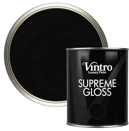 Vintro Paint | Gloss Paint | for Walls | Wood | Trim | Gloss Furniture Paint | Interior & Exterior Use. 1 Litre (Black - Victorian Black)