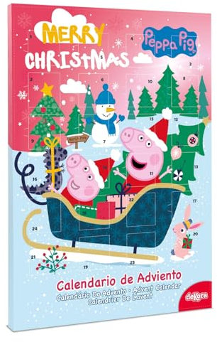 dekora Peppa Pig Adventskalender – mit 24 Pralinen – insgesamt 50 g – Milchschokolade – natürliche Farbstoffe – speziell für Weihnachten