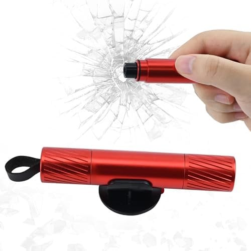 Portable Vehicle Glass Hammer, Compact Safehammer Window Breaking, Glass Breaker and Seatbelt Cutter, Ergonomic Car Emergency Escape Tool, Red Car Safety Hammer for Land and Underwater